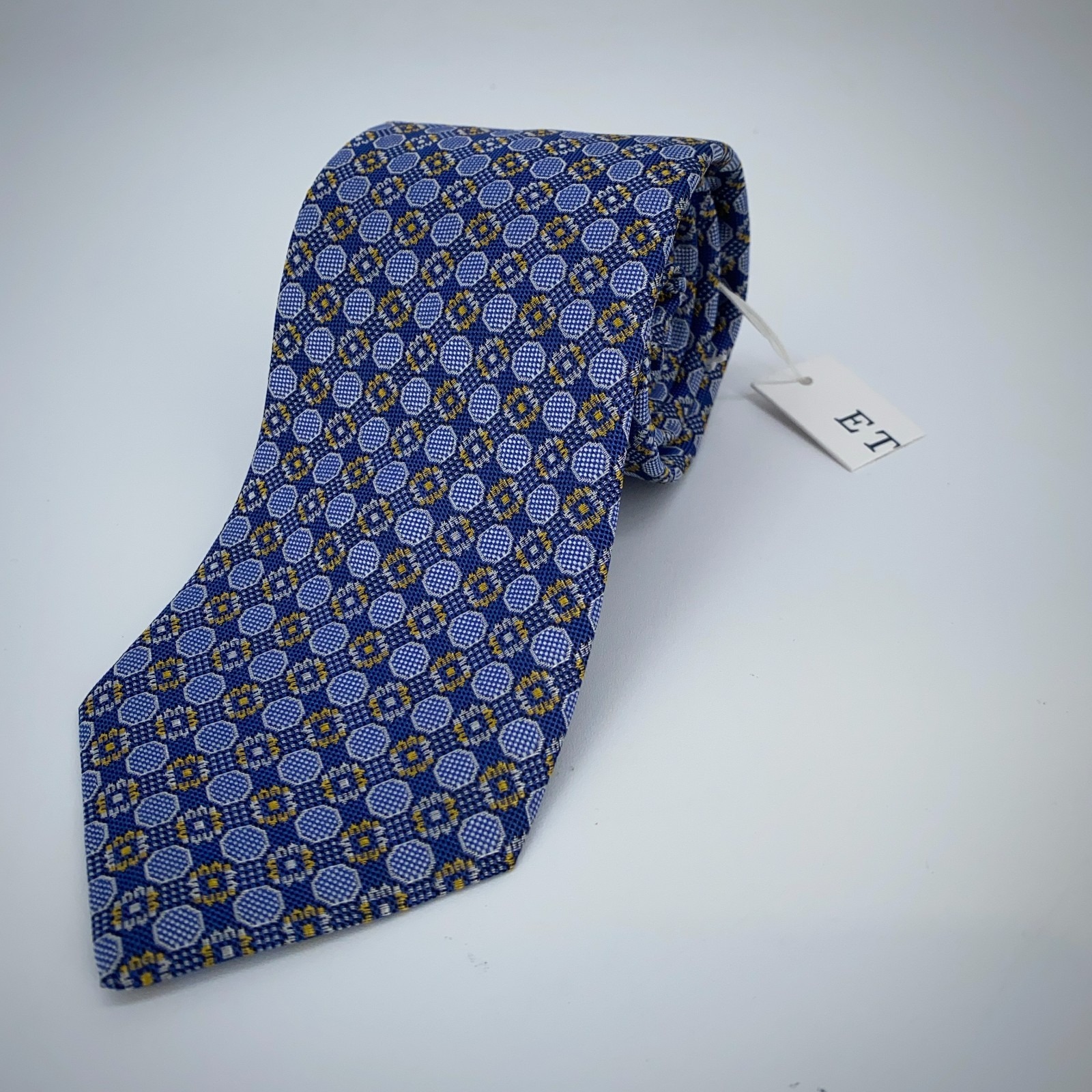 Eton Tie Men One Size Navy Blue Patterned Silk Classic Necktie England Made